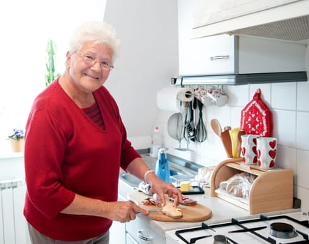 Cheerful granny in the kitchen