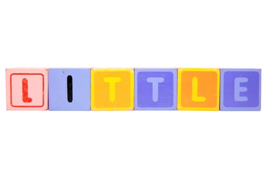toy letters that spell little against a white background with clipping path