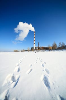 Chimney of electricity plant. Berdsk, Novosibirsk area.