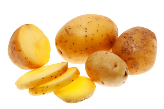 Potato,prepared for cooking against white background