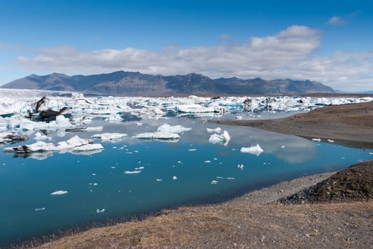 Jokulsarlon lake  panorama with Icebergs  in Iceland