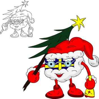 vector - Present like Santa Claus with bell and pine, isolated on background