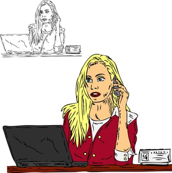 vector - blonde secretery calling , isolated on background