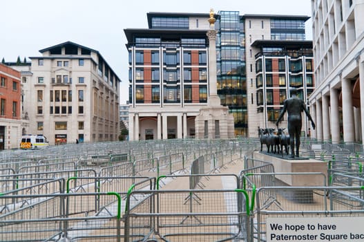 LONDON - January 11: Paternoster Square, next to Saint Pauls Cathedral, closed to avoid neighbouring tent city to spread. January 11, 2012 in London, England.