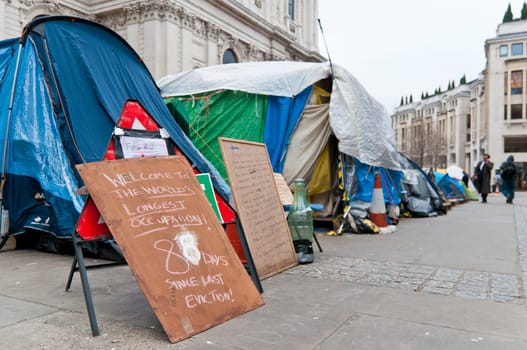 LONDON - January 11: Occupy London occupation in their 88th day. The protesters are set to be evicted soon. January 11, 2012 in London, England.