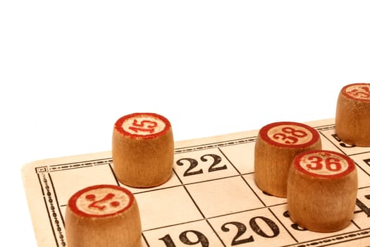 Kegs with figures for a lotto on a white background
