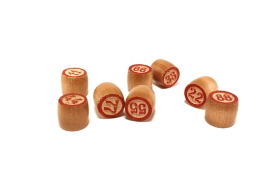 Kegs with figures for a lotto on a white background