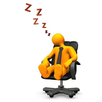 Orange cartoon character has fallen asleep on the swivel armchair.