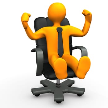 Orange cartoon character is glad about promotion.