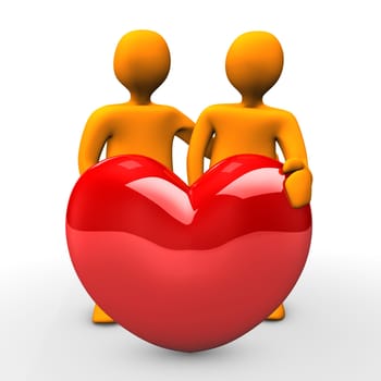 Orange toons with red heart on white background.