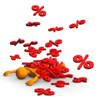 Orange cartoon under a lot of percent symbols.