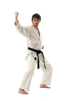 Karate male fighter young isolated on white background