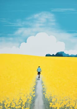 Beauty landscape flower agriculture sky background rapeseed plant grass summer yellow green rural nature road farming meadow outdoors spring day countryside field blue
