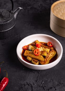 fried eggplant in soy sauce with garlic