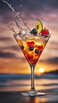 flying cocktail making spritz mohito splash fruit drink berry elements macro shot generative ai art