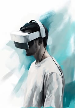 man device digital cyber virtual science helmet goggles minimalism futuristic excited vr glasses gaming minimal visual concept headset space technology copy gadget. Generative AI.