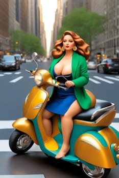 curvy elegant empowered business woman driving electric scooter in downtown illustration genrative ai art