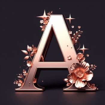 a letter metallic rose gold isolated with flower ornaments ai genrative art