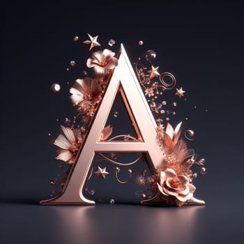 a letter metallic rose gold isolated with flower ornaments ai genrative art