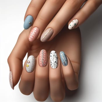 Hands of a girl with a beautiful manicure. Generative AI. High quality illustration