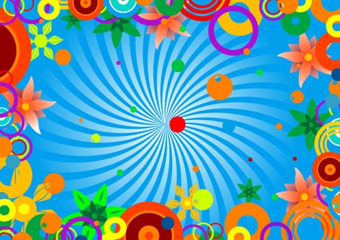 Fringing from colour circles and flowers on a bright background