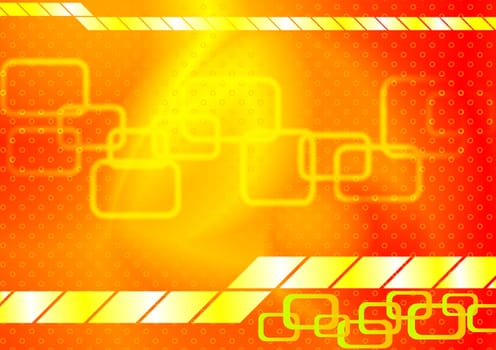 Bright yellow-red advertising background: circles and squares