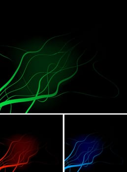 Set of dark backgrounds. Multi-coloured seaweed