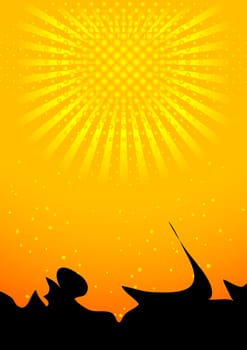 Bright contrast background: gradient, beams and circles