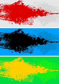 Set of bright abstract banners: grey, blue, green