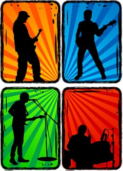 Music, Black silhouettes on a multi-coloured background