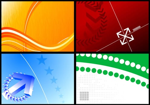 Set of four horizontal colorful business cards