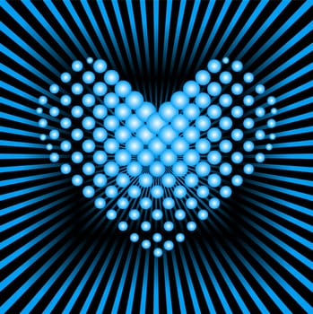 Blue heart from balls on a black background