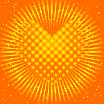 Yellow heart from balls and the sun behind it
