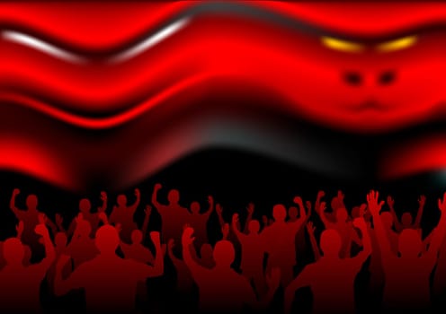 The people crowd faces to abstract devil persons