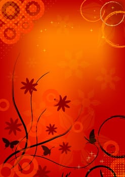 Banner, abstract figures and butterflies on a bright background