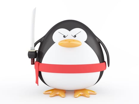 Fat ninja penguin with katana ready to attack