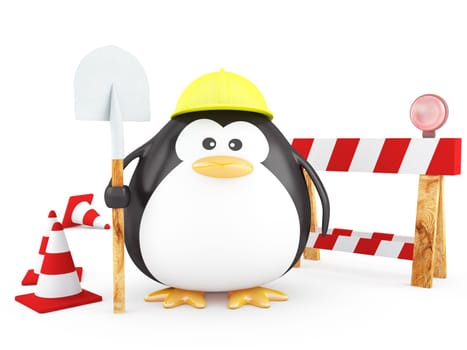 Fat Worker Penguin with tools- 3D Render