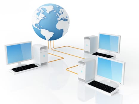 Desktop pc connected to world wide web  Note: All Devices design and all screen interface graphics in this picture are designed by the contributor him self.  Maps courtesy: NASA and CIA World Databank II