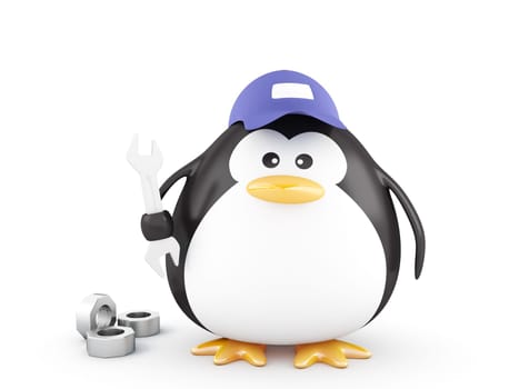 3D mechanic penguin with tools