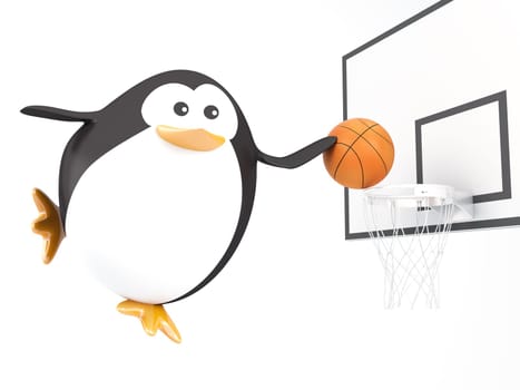 Fat basket player penguin - 3D render