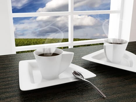 Coffe cup with steam- 3D rendering