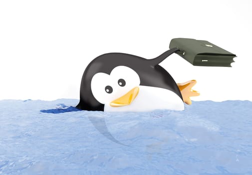 Fat business penguin swimming underwater- 3D render