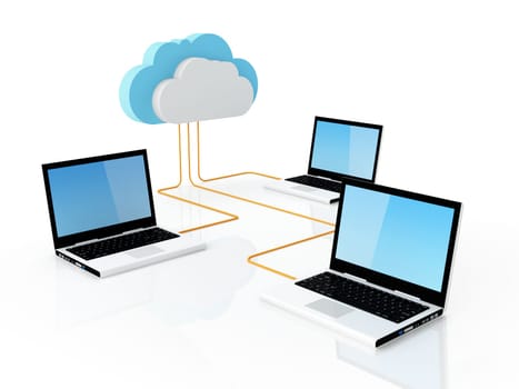 Laptop connected to cloud server  Note: All Devices design and all screen interface graphics in this picture are designed by the contributor him self.
