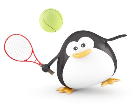 Fat tennis player penguin - 3D Render