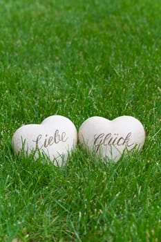 Green Grass with Two Hearts - Love and Happiness