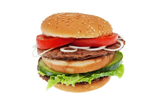Hamburger,popular fast food against white background