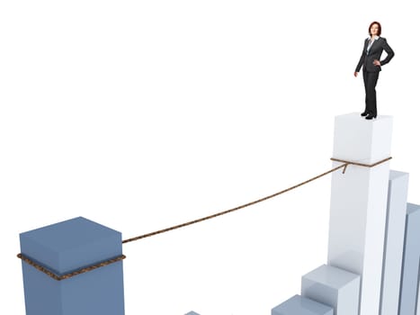 standing caucasian woman and rope on 3d graph