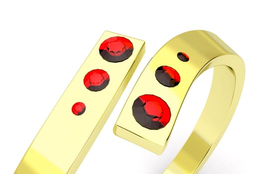 Details of golden ring with six rubies