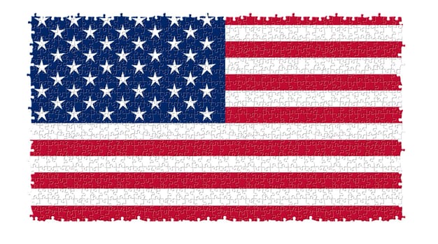The USA nation flag in jigsaw puzzle style isolated on white background