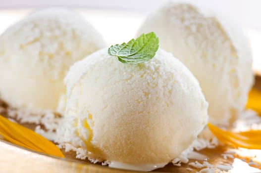 Fresh vanilla ice cream close up shoot